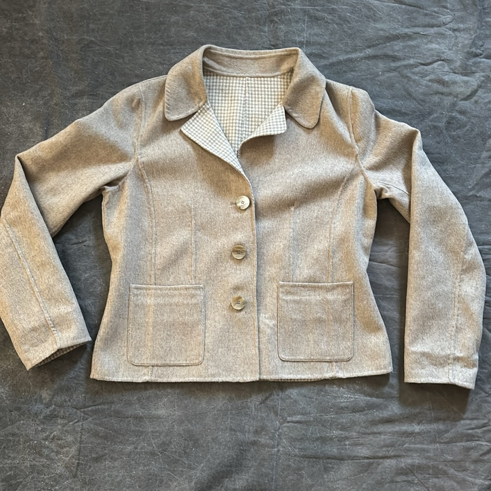 Cute Houndstooth/ Solid Tan Reversible Blazer Jac… - image 3